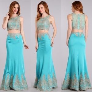 2 pc Aqua Gold Bodycon Sexy Dress